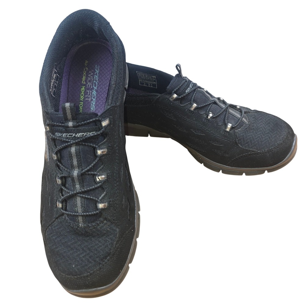Skechers Wide Fit Air Cooled Memory Foam Womens Size 11 Black Slip On Sneakers